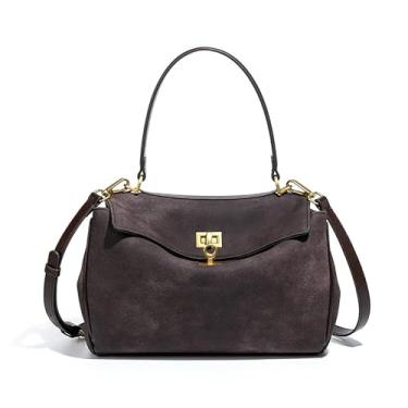 Imagem de SKYK Bolsa feminina de camurça moderna de camurça, bolsa tiracolo de couro vegano, bolsa de ombro com alça superior, Café