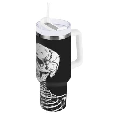 Imagem de SEHANY Copo Skull Gothic de 1,134 g com alça, copo isolado de aço inoxidável de parede dupla, à prova de vazamento, caneca de café isolada para viagem, cabe no suporte de copo de carro