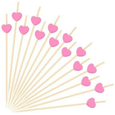 Imagem de 100 peças de palitos de coquetel de coração rosa decorações de dia galentinos 12 cm palitos de dente para aperitivo de bambu palitos de coquetel espetos de frutas sobremesa charcutaria para casamento
