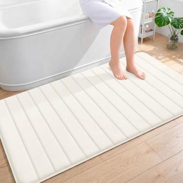 Imagem de OLANLY Tapete de banho listrado de espuma viscoelástica 139 x 99 cm, tapetes absorventes supermacios, secagem rápida, tapetes de chuveiro laváveis na máquina, tapete de banho, acessórios de decoração