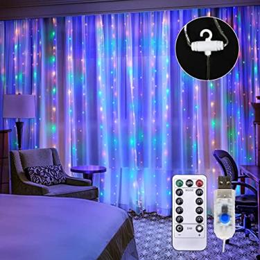Imagem de Luzes de Cortina em String USB 600LEDs Fadas com Controle Remoto 8 Modos Luz Fio Cobre Decorativas Suspensas para Decoração Casamento Festa Casa Quart