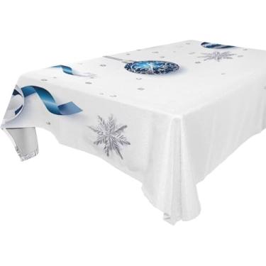 Imagem de Blueangle Toalha de mesa com fitas de Natal – Toalha de mesa retangular de poliéster impermeável e resistente a manchas para ambientes internos e externos, 152 x 304 cm (140)