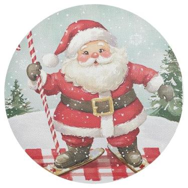 Imagem de xigua Jogo americano redondo de Natal Papai Noel, conjunto de 6, tapete de mesa redondo antiderrapante resistente ao calor, tapetes de mesa de 48 cm para decoração de cozinha, jantar e festa