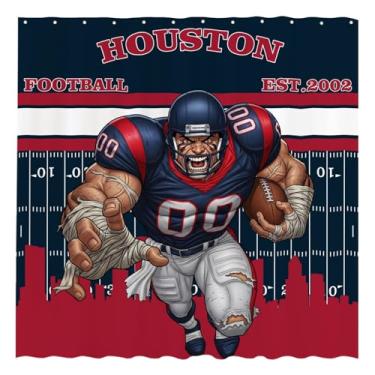 Imagem de Funnytree Cortina de chuveiro Houston American Football Dark Blue Spirit 183 cm x 183 cm - Tecido impermeável para decoração de banheiro para homens, meninos, fãs, filhos, marido, fácil de cuidar