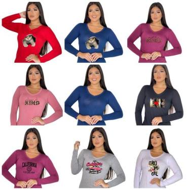 Imagem de Kit 2 blusas femininas manga longa estampadas - GK TODA BELA, M