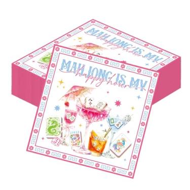 Imagem de Aposwow Mahjong Decorações de Festa Utensílios de Mesa, 50 Peças Mahjong Rosa Descartáveis Guardanapos de Papel Decoração de Aniversário, Mahjong is My Guardanapo Suprimentos de Decoração para Chá de