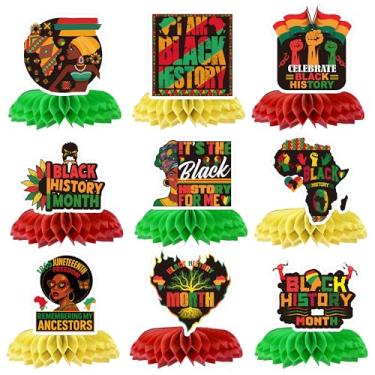 Imagem de Decorações de mesa do mês da história negra, 9 peças de centro de centro de favo de mel afro-cultural, decoração de festa de herança afro-americana para celebração de evento em sala de aula