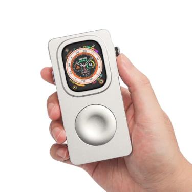 Imagem de Capa de liga de alumínio para Apple Watch 49 mm, 44 mm, 45, 46, 42, 40 e 41 mm. Transforme seu Apple Watch em um smartphone, capa protetora de metal estilo iPod retrô com clique em roda (prata, 49 mm