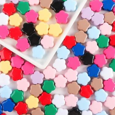 Imagem de 100 peças de contas de flores coloridas 15 mm amuletos estéticos florais de acrílico fofos a granel para canetas, chaveiro, pulseira, colar, brinco, fabricação de joias, artesanato faça você mesmo