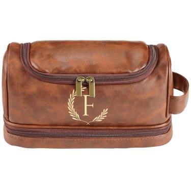 Imagem de Bolsa de higiene pessoal de couro personalizada para homens, bolsa de higiene pessoal de viagem com inicial gravada para homens, kit de viagem para ele, presente ideal para ele, pai, filho, marido