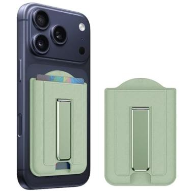 Imagem de iShowMount Carteira MagSafe com suporte, carteira magnética para celular [suporte para 4 cartões] [bloqueio RFID], suporte de cartão de crédito para celular para iPhone 17/16/15/14/13/12 - verde claro