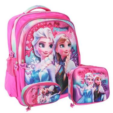 Imagem de Kit Mochila Escolar Menina Frozen Alça Costas Grande - Plike