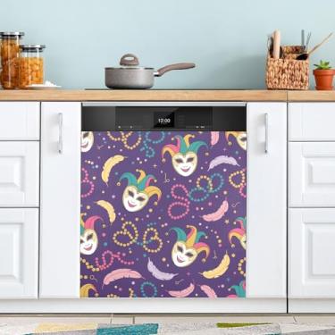 Imagem de ATTX Capa magnética para lava-louças de penas de carnaval | Adesivo decorativo de eletrodomésticos de 58 x 66 cm para armários domésticos e eletrodomésticos (291)
