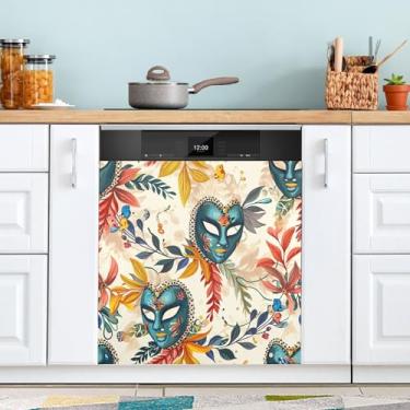 Imagem de ATTX Capa magnética de lava-louças padrão de máscaras de carnaval | Adesivo decorativo de eletrodomésticos de 58,4 cm x 66 cm para armários domésticos e eletrodomésticos (1)
