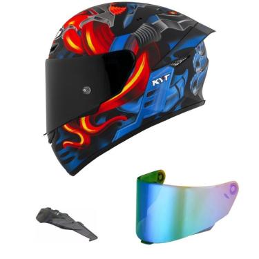 Imagem de Capacete KYT TT Course Magnet Azul e Mais Viseira Camaleão e Spoiler Fumê-Masculino