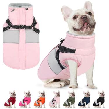 Imagem de AOFITEE Casaco para cães, casaco quente para cães com arnês embutido, casacos impermeáveis para cães pequenos, casaco acolchoado de inverno para cães com zíper e coleira de lã, suéter de roupa de neve