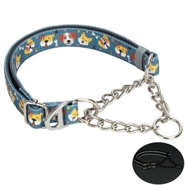 Imagem de Coleira refletiva para cães martingale sem puxar com corrente - estampa de cachorro de desenho animado, coleira de treinamento antipuxão ajustável para cães médios, grandes e GG (grande)