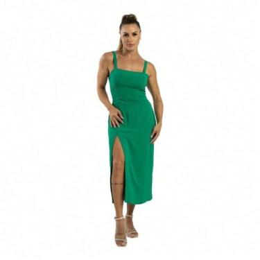 Imagem de Vestido Midi Fenda Lateral Lastex Costas Social Festa Casual Viagens -