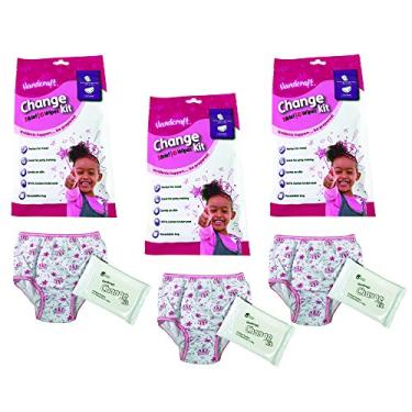 Imagem de Handcraft Pacote com 3 kits de emergência para bebês e meninos com roupa íntima + lenços umedecidos para meninos ou meninas, Três (3) kit de troca, rosa, 2t/3t, 2-3 Anos