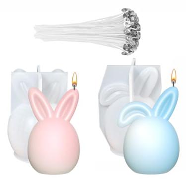 Imagem de Conjunto de 52 moldes de vela de silicone de Páscoa, incluindo 50 mechas de vela e 2 moldes de coelho para fazer sabonete, presente de artesanato artesanal e decoração de Páscoa