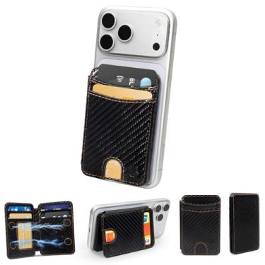 Imagem de CukoHno Carteira magnética fina para MagSafe iPhone 17/16/15/14 Series|Suporte de 6 compartimentos|Bloqueio RFID|Carteira magnética forte compatível com capa/telefones Magsafe (fibra de carbono preta)