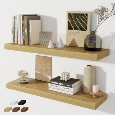 Imagem de Prateleiras flutuantes para parede, conjunto de 2 prateleiras flutuantes de 76 cm, prateleira de madeira rústica montada na parede para banheiro, sala de estar, quarto e cozinha, prateleira suspensa