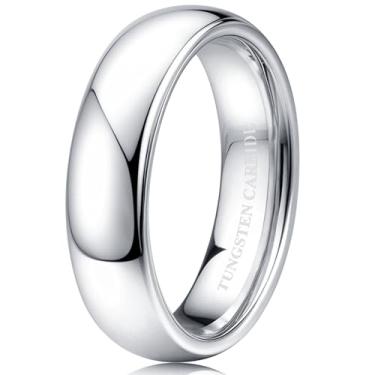 Imagem de Tungary Aliança de casamento de carboneto de tungstênio de 2 mm, 4 mm, 6 mm, 8 mm, para mulheres e homens, banhado a prata, abobadado, alto polimento, alianças de noivado e compromisso, aliança de