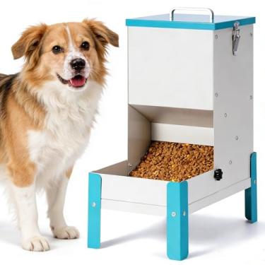 Imagem de CBKKLHY Alimentador automático para cães 10L alimentador automático para gatos com suporte gravidade dispensador de ração para cães com bandeja de alimentação removível, estação de alimentação