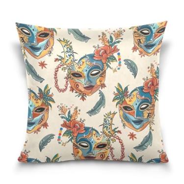 Imagem de ATTX Capas de almofada com padrão de máscaras de carnaval 50 x 50 cm capas decorativas com zíper para sala de estar sofá-cama (56)