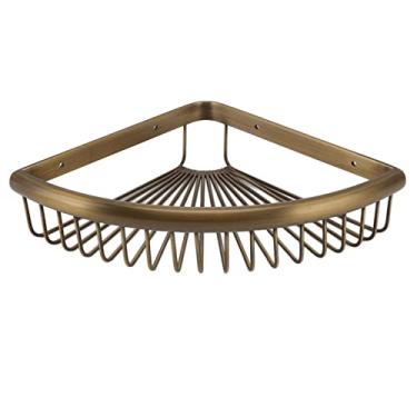 Imagem de Suporte de Chuveiro Cantinho Vintage Latão Organizador Triangular Banheiro Estante Multifuncional Econômica Espaço Montada na Parede à Prova Ferrugem