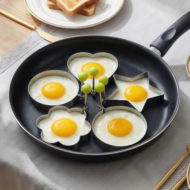 Imagem de 5 moldes de panqueca, moldadores de ovos de aço inoxidável para grelha, moldes de cozinha fáceis de limpar, várias formas, formato de coração