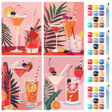 Imagem de GHHKUD Pacote com 4 kits de tinta de coquetel por números para adultos, pintura de bebidas rosa DIY por números para adultos, pintura fácil em tela artes presentes para decoração de casa 20 x 30 cm