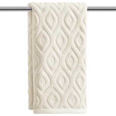 Imagem de Artoid Mode 1 peça de toalhas de mão bege 3D diamante quadriculado jacquard para banheiro, 100% algodão macio absorvente toalha de decoração de banheiro, 14,7 x 29,5 polegadas