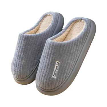 Imagem de Pantufas De Inverno Femininas De Pelúcia Para Casal, Com Listras, Espu