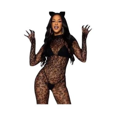 Imagem de Conjunto De Sutiã De Rede Com Estampa De Leopardo E Abertura Na Parte 