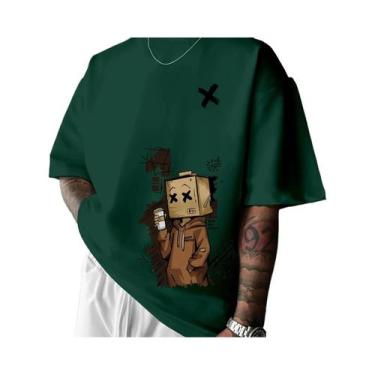 Imagem de Camiseta Casual Masculina 100% Algodão Com Estampa Graffiti, Gola Redo