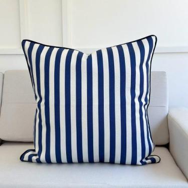 Imagem de Capa Almofada Linhão Listra Azul c/ Debrum 60x60 - AMOFADAS