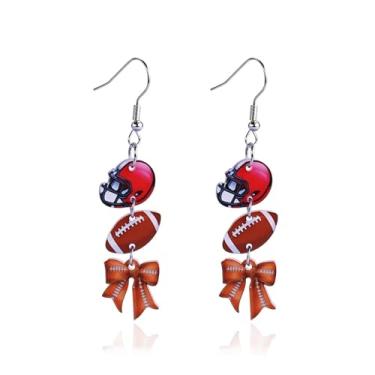 Imagem de BOOZIQ Brincos femininos de bola esportiva com laço de coração de acrílico, beisebol, basquete, rúgbi, futebol, tênis, vôlei, dia do jogo, brinco esportivo, joias, presentes para mulheres, Large