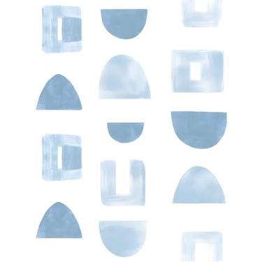 Imagem de VOLEAAR Papel de parede azul moderno, papel de parede removível com padrão geométrico boho autoadesivo para quarto cubículo de lavabo, papel de contato minimalista de vinil, decoração de parede sutil