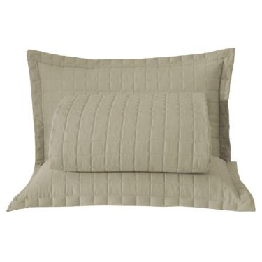 Imagem de Kit Cobre Leito Colcha Bellini Casal Padrão Dupla Face Percal 300 Fios Textura Matelassê 3 Peças - Cáqui