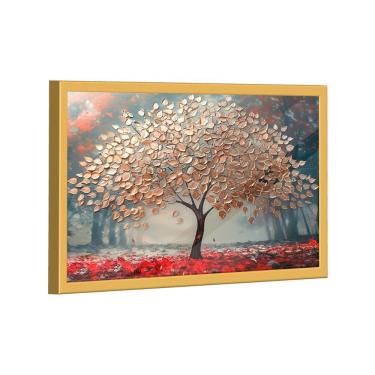 Imagem de Quadro Decorativo árvore Dourada Com Lindas Folhas 84x54cm Moldura Dourada