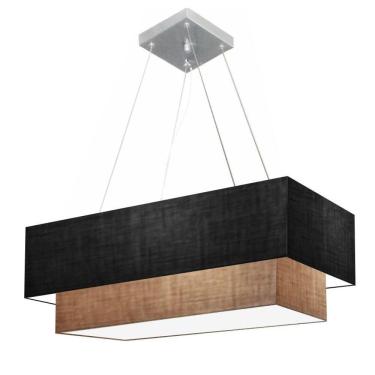 Imagem de Lustre Pendente Duplo Retangular Vivare Md-4322 Cúpula Em Tecido 99x40cm X 80x30cm - Bivolt Preto-palha 127/220v
