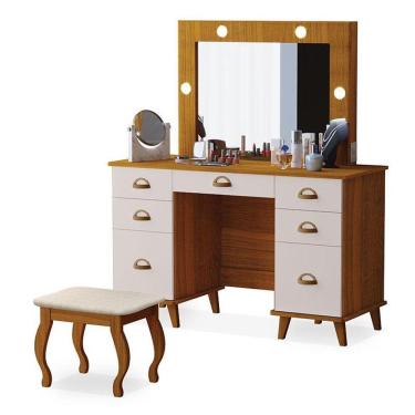 Imagem de Penteadeira Camarim New Seul Com Banqueta Almofadada Freijó Maní - Luapa
