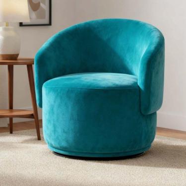 Imagem de Poltrona Decorativa Giratória Sala De Estar Recepção Jasmine Suede Azul Turquesa
