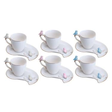 Imagem de Conjunto 06 Xícaras De Café De Porcelana Cute Birds Design Plate 90 Ml Wolff
