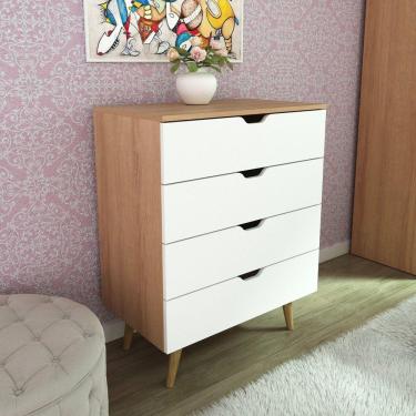 Imagem de Cômoda De 68x92,5cm Com 4 Gavetas E Pé Cônico Amêndoa/branco