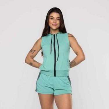 Imagem de Colete Curto Feminino Zíper Capuz e Bolso Poliamida-Feminino