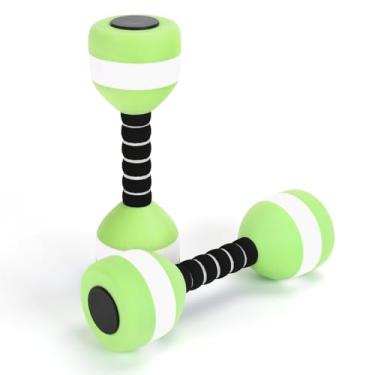 Imagem de Halteres aquáticos, 2 peças de pesos de água de espuma vinílica acetinada, halteres de exercícios aquáticos para adultos, jovens e mulheres, ferramentas de exercícios aquáticos (verde + branco)