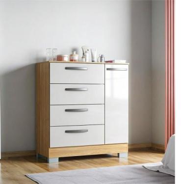 Imagem de Cômoda Elena Poquema com 1 Porta e 4 Gavetas, Damasco/Off White