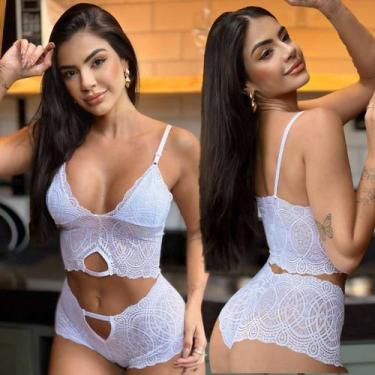 Imagem de Conjunto Cropped Caleçon Rendado Sensual sem bojo sem aro sexy - Like4
